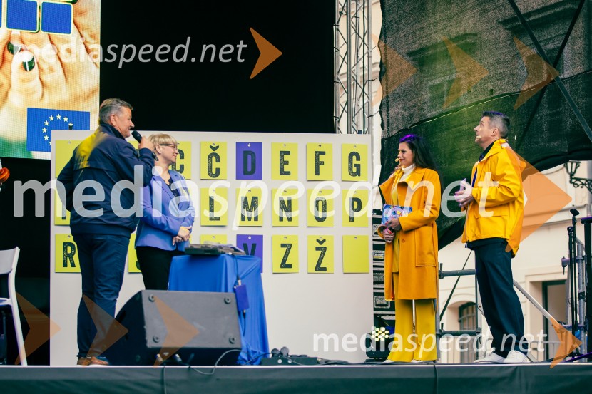 dr. Aleksander Jevšek, minister za kohezijo in regionalni razvoj; dr. Jerneja Jug Jerše, vodja Predstavništva Evropske komisije v Sloveniji;  Nataša Naneva, manekenka;  Klemen Bučan, radijski voditelj, stand-up komik, DJDan Evrope 2025