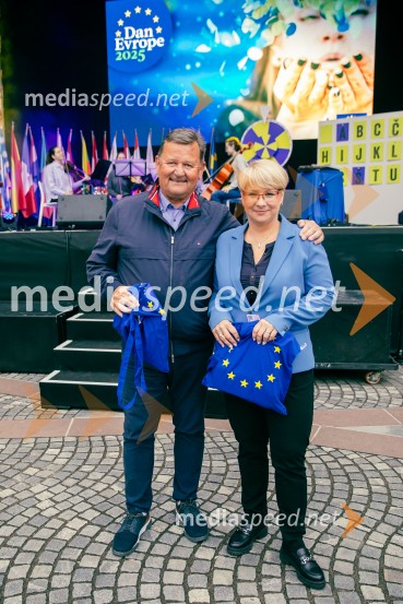 dr. Aleksander Jevšek, minister za kohezijo in regionalni razvoj; dr. Jerneja Jug Jerše, vodja Predstavništva Evropske komisije v SlovenijiDan Evrope 2025
