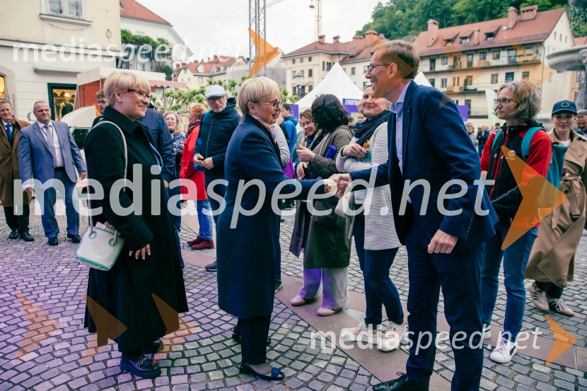 dr. Jerneja Jug Jerše, vodja Predstavništva Evropske komisije v Sloveniji; dr. Nataša Pirc Musar, predsednica Republike Slovenije;  Marko Koprivc, državni sekretarDan Evrope 2025