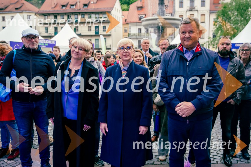 dr. Jerneja Jug Jerše, vodja Predstavništva Evropske komisije v Sloveniji; dr. Nataša Pirc Musar, predsednica Republike Slovenije; dr. Aleksander Jevšek, minister za kohezijo in regionalni razvojDan Evrope 2025