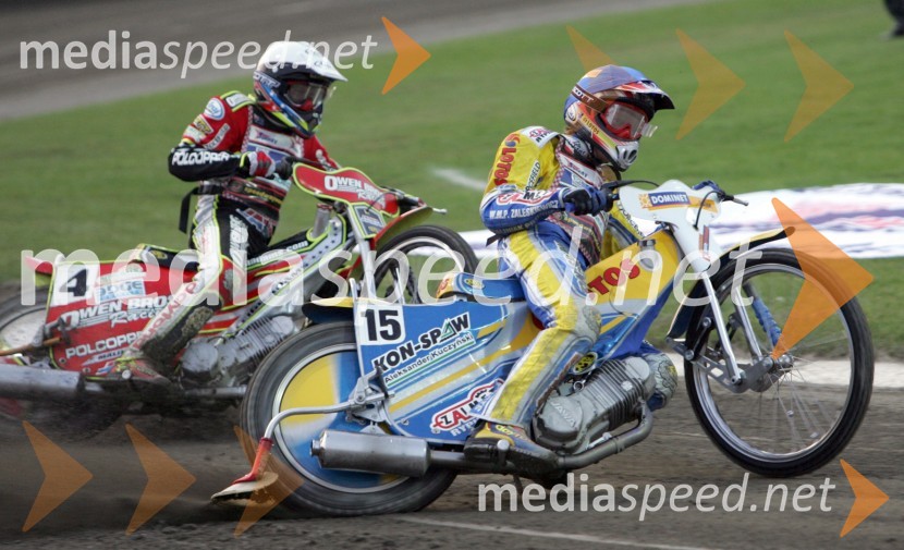 Leigh Adams (Avstralija) - levo in Tomasz Chrzanowski (Poljska)SPEEDWAY, VN Evrope 2005