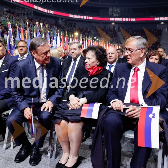 Zoran Janković, župan, Mestna občina Ljubljana;  Barbara Miklič Türk;  Danilo Türk, nekdanji predsednik Republike SlovenijeSlovesnost ob 80. obletnici konca druge svetovne vojne