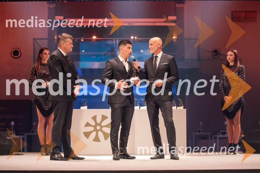  Janez Bijol,  direktor podjetja Bijol d.o.o., predsednik Zbora alpskih disciplin, Smučarska zveza Slovenije;  Žan Kranjec, smučar;  Peter Poles, televizijski voditeljVečer šampionov 2025, Smučarska zveza Slovenije