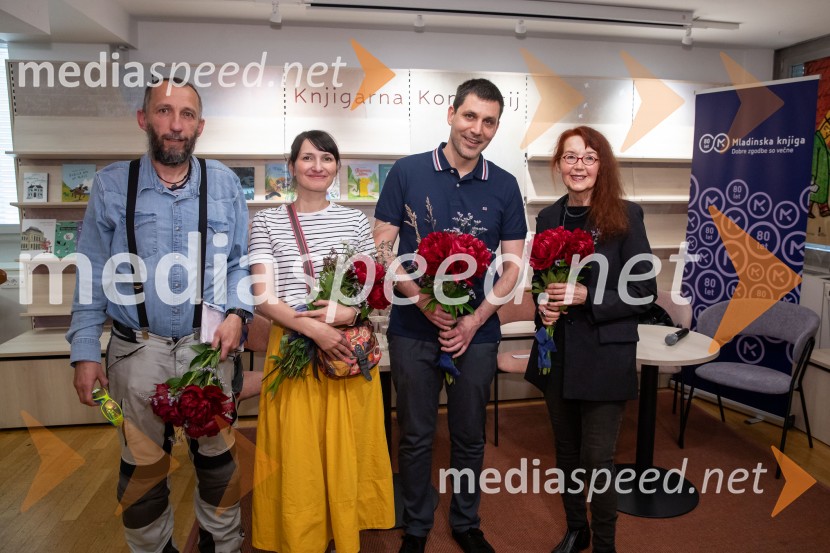  Damijan Stepančič, ilustrator in slikar;  Maja Kastelic, ilustratorka;  Žiga Kosec, urednik revije Cicido, Mladinska knjiga;  Bina Štampe Žmavc, pisateljicaRazglasitev prejemnikov Levstikovih nagrad Mladinske knjige, novinarska konferenca