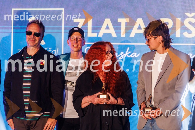 Jani Hace, glasbenik, Siddharta;  Primož  Benko, glasbenik, član skupine Siddharta;  Neca Falk, pevka;  Gregor  Strasbergar, glasbena skupina MRFYZlata piščal 2025, podelitev glasbenih nagrad
