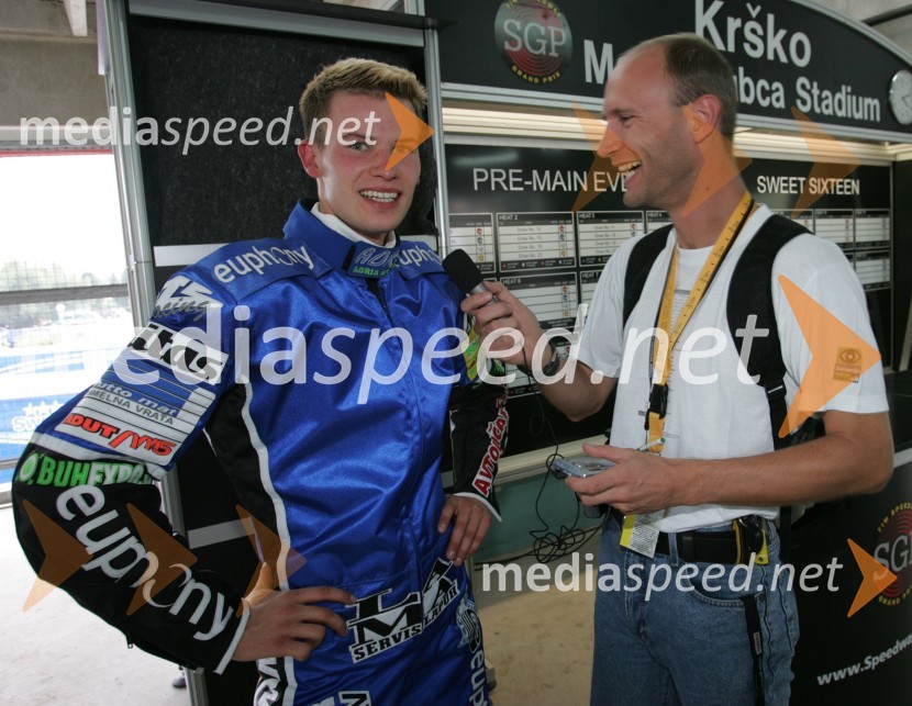 Matej Žagar (Slovenija) in Primož Bajec, novinar Vala 202SPEEDWAY, VN Slovenije 2004