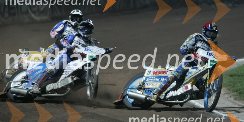 Andreas Jonsson (Švedska), Nicki Pedersen (Danska) in Tony Rickardsson (Švedska)SPEEDWAY, VN Slovenije 2004