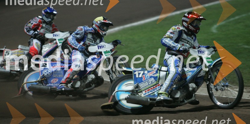 Hans Andersen (Danska), Jason Crump (Avstralija) in Greg Hancock (ZDA)SPEEDWAY, VN Slovenije 2004