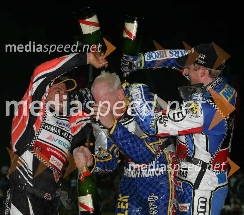 Greg Hancock (ZDA, Tony Rickardsson (Švedska) in Hans Andersen (Danska)
SPEEDWAY, VN Slovenije 2004