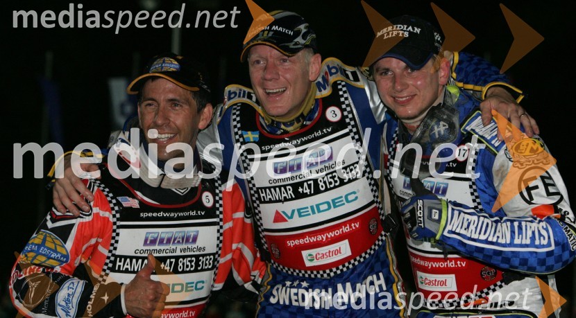 Greg Hancock (ZDA, Tony Rickardsson (Švedska) in Hans Andersen (Danska)
SPEEDWAY, VN Slovenije 2004