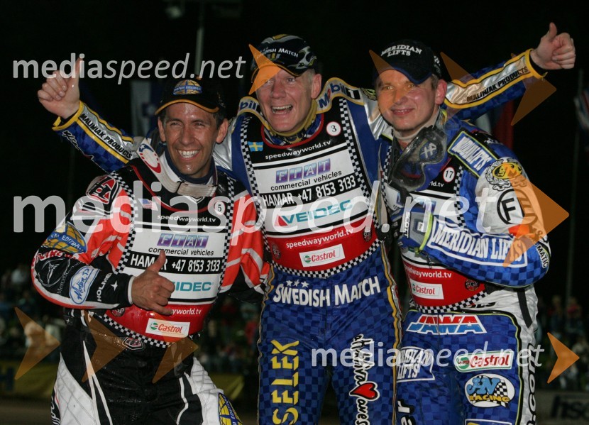 Greg Hancock (ZDA, Tony Rickardsson (Švedska) in Hans Andersen (Danska)
SPEEDWAY, VN Slovenije 2004