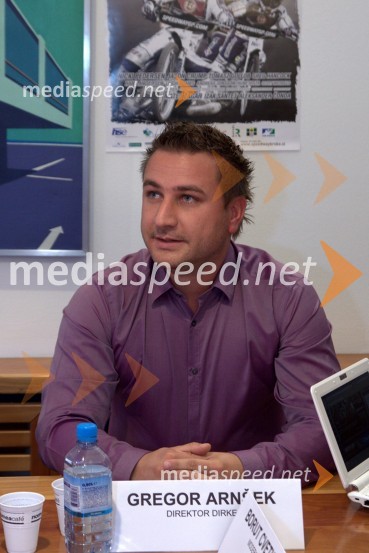 Gregor Arnšek, direktor dirkeSpeedway Grand Prix v Krškem, novinarska konferenca pred dirko