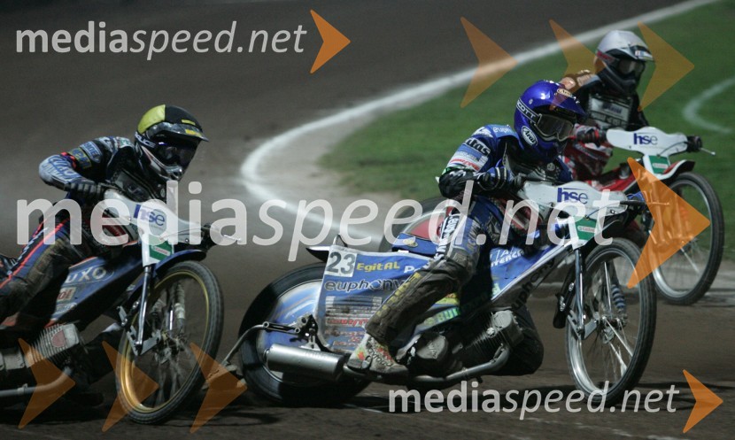 Mikael Max (Švedska), Matej Žagar (slovenija) in Mark Loram (Velika Britanija)SPEEDWAY, VN Slovenije 2004