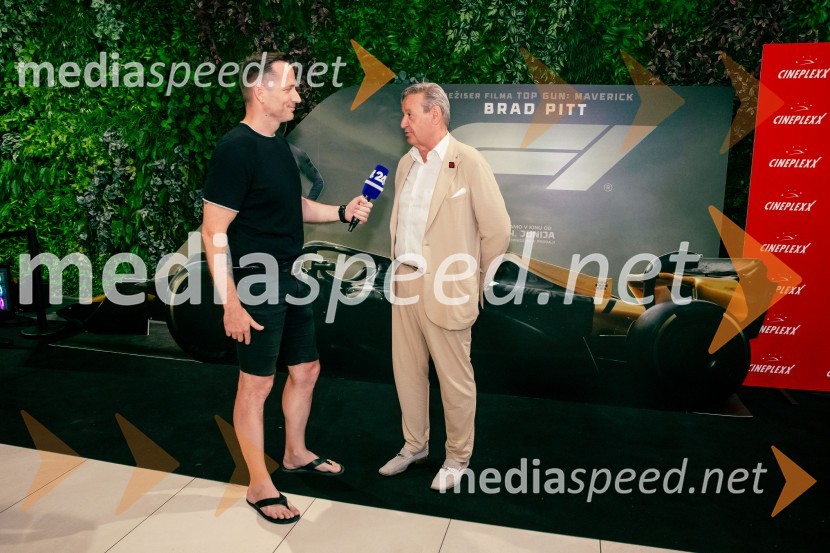  Simon Vadnjal, novinar in glasbenik;  Matjaž Tomlje, poslovnež, glavni urednik revije Avto ŠportPremiera filma F1 v Cineplexx Ljubljana