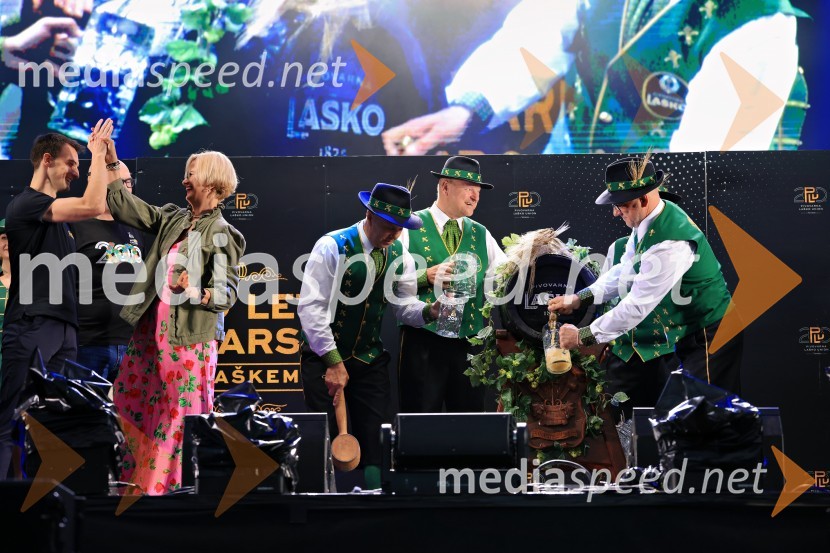  Marko Šantej, župan, Občina Laško;  Marta Bulhak, direktorica Pivovarna Laško Union60. festival Pivo in cvetje 2025 odprli Magnifico, Šank Rock, Jan Plestenjak, Luka Basi in Dejan Dogaja