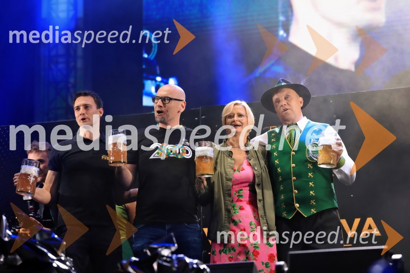  Marko Šantej, župan, Občina Laško;  Miha  Mirt, direktor STIK Laško;  Marta Bulhak, direktorica Pivovarna Laško Union;  ... 60. festival Pivo in cvetje 2025 odprli Magnifico, Šank Rock, Jan Plestenjak, Luka Basi in Dejan Dogaja