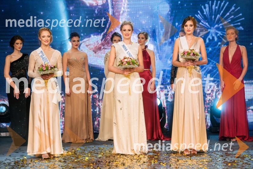  Ariela Mandelc, 1. spremljevalka Miss Universe 2017;  Emina Ekić, Miss Universe 2017;  Vanessa Preložnik, 2. spremljevalka Miss Universe 2017Kdo vse je nosil lento Miss Universe?