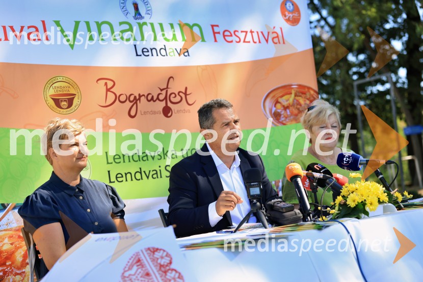  Martina  Bukovec, Zavod za turizem in razvoj Lendava;  Janez Magyar, župan, Občina Lendava;  Eva Marija Banutai, predsednica, Turistična zveza LendavaFestival Vinarium 2025, novinarska konferenca