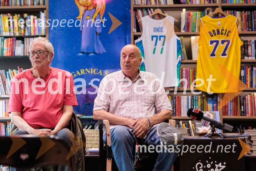  Sergio Tavčar, novinar;  Ivo Daneu,  nekdanji košarkarNovinarska konferenca ob izidu knjige 77: Osrečenost v času Luke Dončića