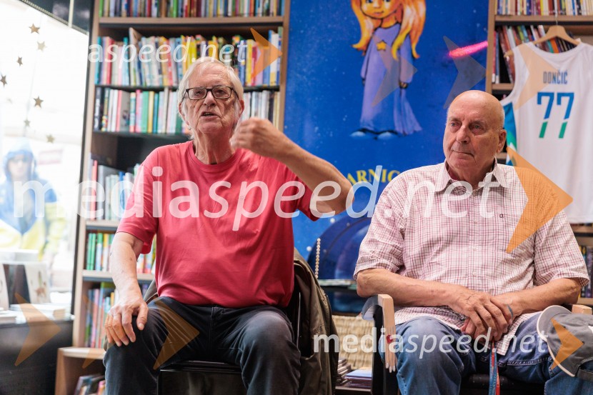  Sergio Tavčar, novinar;  Ivo Daneu,  nekdanji košarkarNovinarska konferenca ob izidu knjige 77: Osrečenost v času Luke Dončića