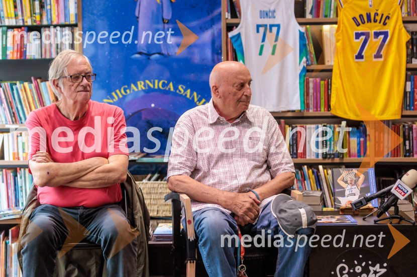  Sergio Tavčar, novinar;  Ivo Daneu,  nekdanji košarkarNovinarska konferenca ob izidu knjige 77: Osrečenost v času Luke Dončića