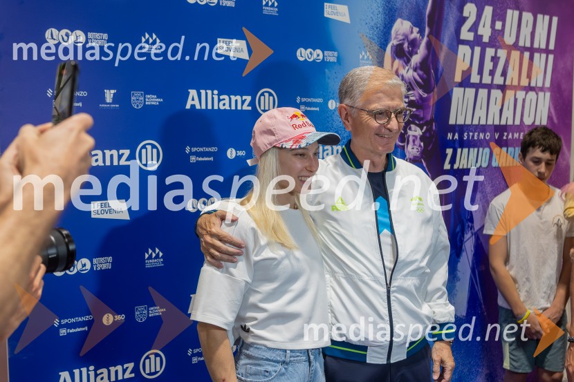  Janja Garnbret, športna plezalka;  Franjo Bobinac, predsednik, Olimpijski komite SlovenijePlezalni maraton z Janjo Garnbret