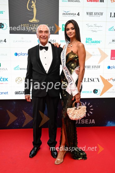  Ivo Boscarol, podjetnik, generalni direktor Pipistrel d.o.o.;  Laura Gnjatović, Miss Universe Hrvaške 2025Miss Universe Slovenije 2025 je Hana Klaut