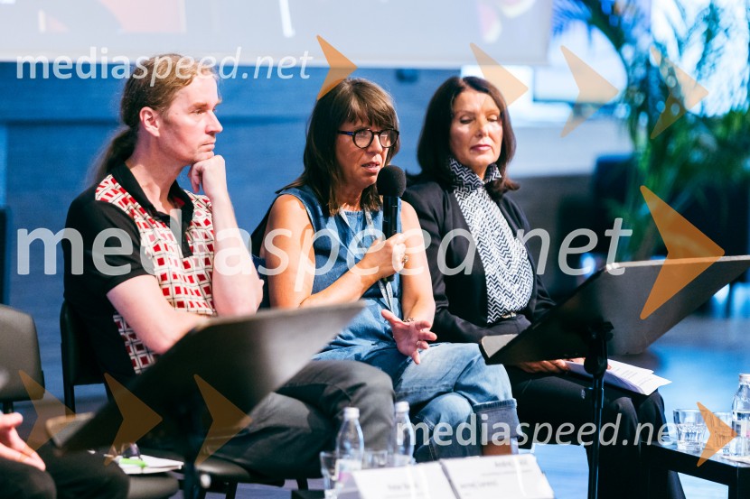  Andrej Jaklič, vodja gledališkega in sodobnoplesnega programa CD;  Barbara Rogelj, vodja humanističnega in kulturno-vzgojnega programa, Cankarjev dom; mag. Breda Pečovnik, direktorica kongresno komercialne dejavnosti Cankarjev domPredstavitev sezone 2025/26 v Cankarjevem domu