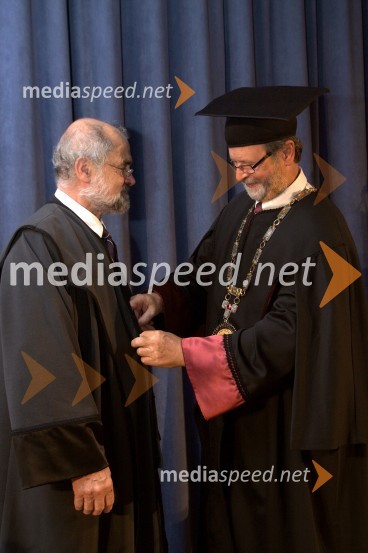 Prof. dr. Erwin Neher, prejemnik naziva častnega doktorja UM in prof. dr. Ivan Rozman, rektor Univerze v MariboruDan Univerze v Mariboru in 50 let Fakultete za organizacijske vede Kranj