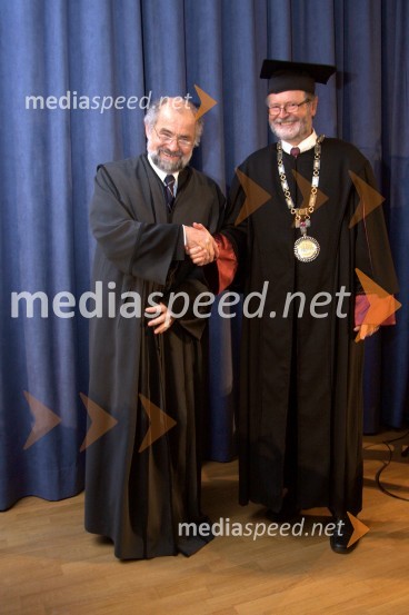 Prof. dr. Erwin Neher, prejemnik naziva častnega doktorja UM in prof. dr. Ivan Rozman, rektor Univerze v MariboruDan Univerze v Mariboru in 50 let Fakultete za organizacijske vede Kranj