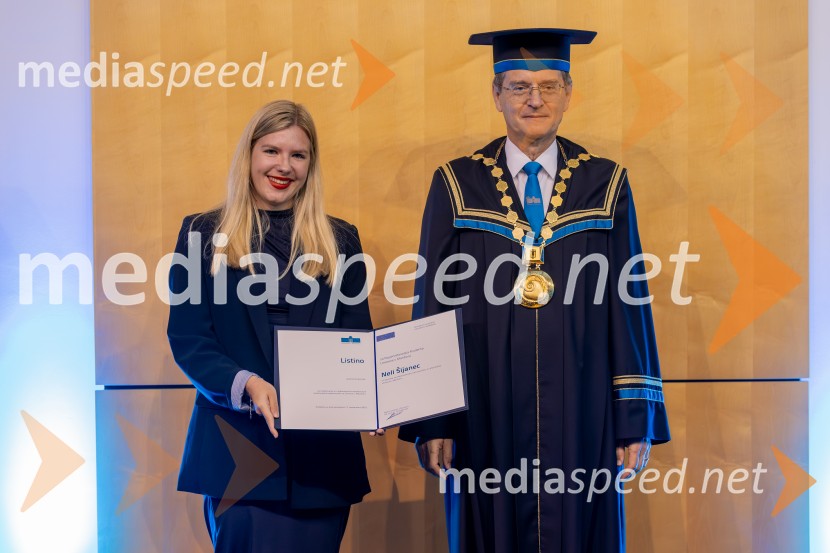  Neli Šijanec, prejemnica listine za Naj prostovoljca študenta; prof. dr. Zdravko Kačič, rektor Univerze v MariboruDan Univerze v Mariboru 2025