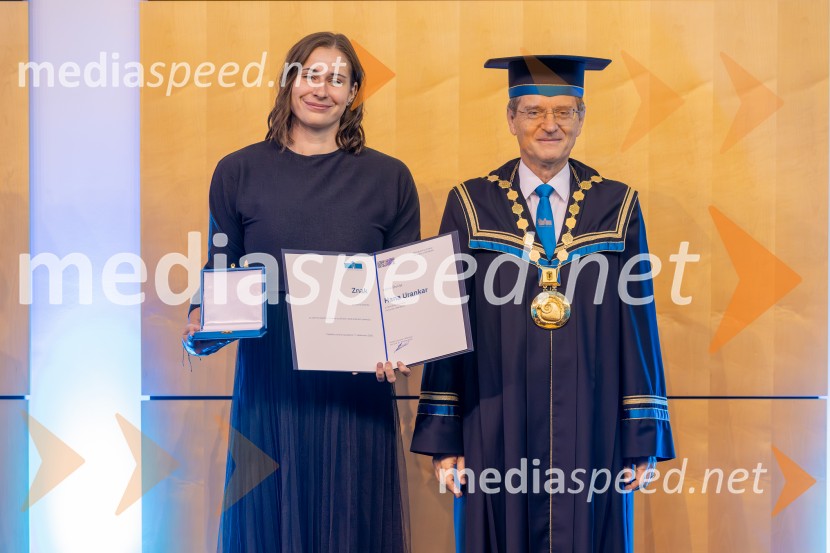  Hana Urankar, prejemnica nagrade Znak Leona Štuklja; prof. dr. Zdravko Kačič, rektor Univerze v MariboruDan Univerze v Mariboru 2025