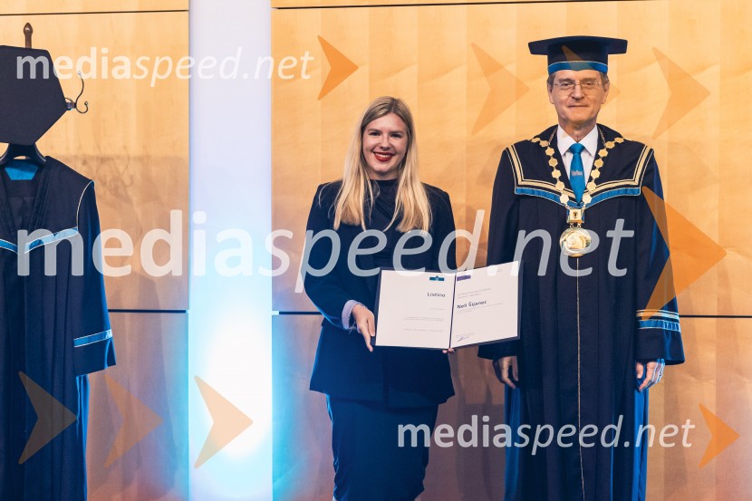  Neli Šijanec, prejemnica listine za Naj prostovoljca študenta; prof. dr. Zdravko Kačič, rektor Univerze v MariboruDan Univerze v Mariboru 2025