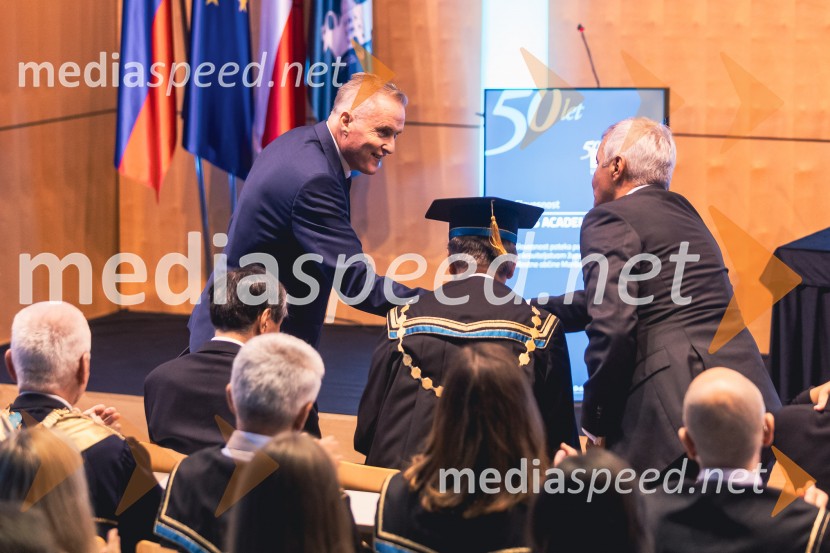 izr. prof. dr. Bojan Rosi, dekan, Fakulteta za logistiko, Univerza v Mariboru;  Aleksander Saša Arsenovič, župan, Mestna občina MariborDan Univerze v Mariboru 2025