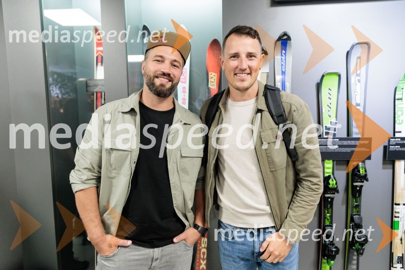  Filip Flisar, nekdanji smučar prostega sloga in lastnik blagovne znamke Pohorska šunka;  Štefan Hadalin, nekdanji alpski smučarIngemar Stenmark in Bojan Križaj ob 80 letnici Elana