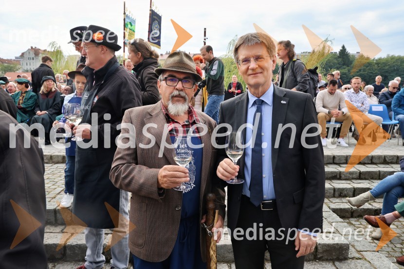  Alojz  Jenuš - Slavek, outar in brač iz Malečnika; prof. dr. Zdravko Kačič, rektor Univerze v MariboruSvečana trgatev najstarejše trte 2025 in razglasitev vinske kraljice