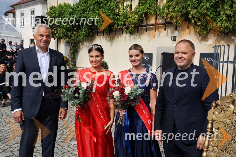  Aleksander Saša Arsenovič, župan, Mestna občina Maribor;  Natalija Ploj, Mariborska vinska kraljica 2025;  Maruša Mukenauer, Vina Mukenauer, Mariborska vinska kraljica 2023 - 2025;  Jure Struc, direktor, Zavod za turizem MariborSvečana trgatev najstarejše trte 2025 in razglasitev vinske kraljice
