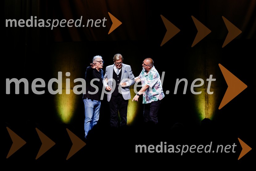 Boris Kobal, režiser, igralec;  Vinko Šimek, komik;  Boštjan Meglič - PeškaPenziči, medijska premiera predstave Vida Valiča