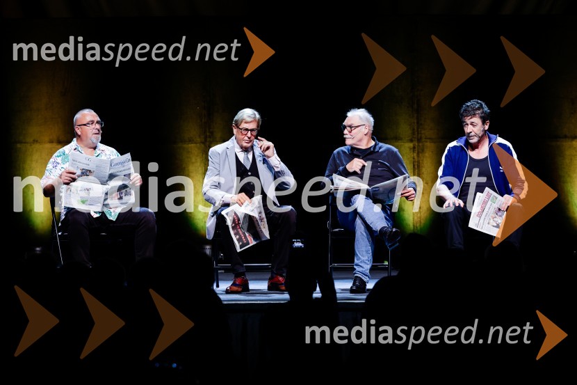  Boštjan Meglič - Peška;  Franci Kek, slovenski režiser, producent, igralec, politik ;  Vinko Šimek, komik;  Boris Kobal, režiser, igralecPenziči, medijska premiera predstave Vida Valiča