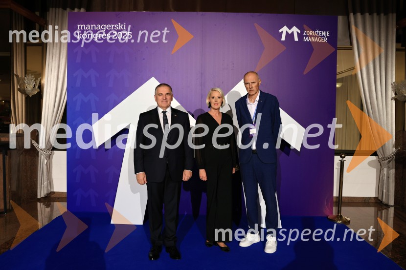  Marko Lotrič, predsednik, Državni svet;  Petra Juvančič, izvršna direktorica, Združenje Manager; mag. Iztok Seljak, predsednik, Združenje ManagerManagerski kongres 2025, prvi dan