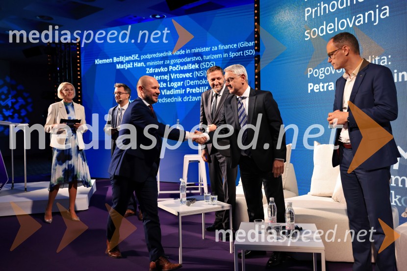 izr. prof. dr. Bojan Rosi, dekan, Fakulteta za logistiko, Univerza v Mariboru;  Klemen Boštjančič, minister za finance;  ... Managerski kongres 2025, drugi dan