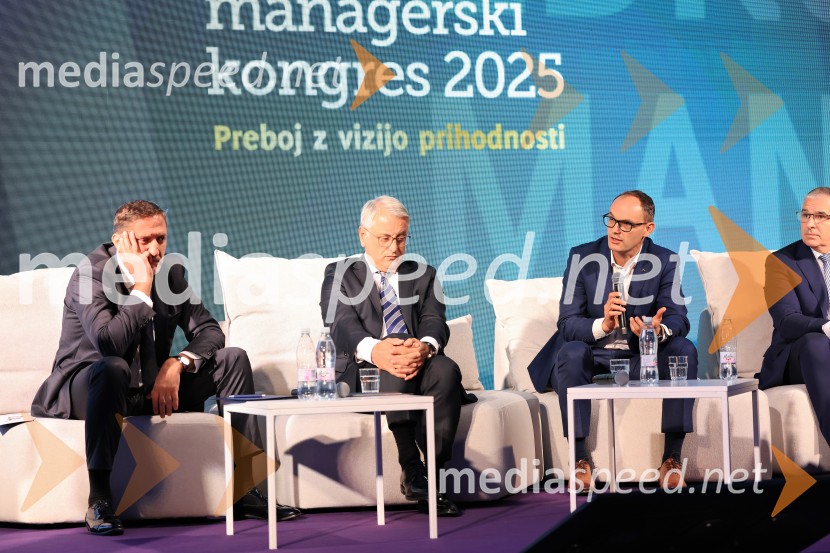 Klemen Boštjančič, minister za finance;  Matjaž Han, minister za gospodarstvo, turizem in šport;  Anže Logar, predsednik stranke Demokrati, poslanec Državnega zbora Republike SlovenijeManagerski kongres 2025, drugi dan