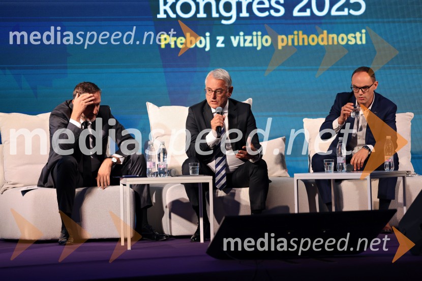  Klemen Boštjančič, minister za finance;  Matjaž Han, minister za gospodarstvo, turizem in šport;  Anže Logar, predsednik stranke Demokrati, poslanec Državnega zbora Republike SlovenijeManagerski kongres 2025, drugi dan