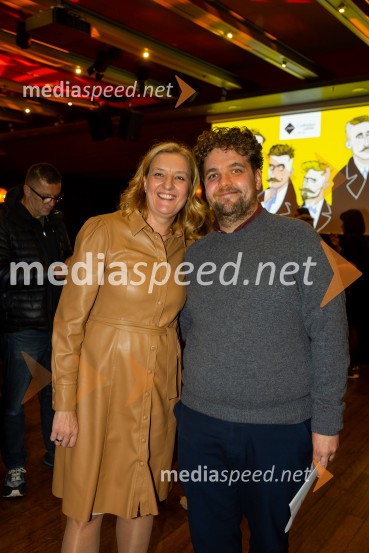 dr. Alenka Kepic Mohar, glavna urednica Mladinske knjige in direktorica Cankarjeve založbe;  Luka Marcen, režiserCankarjeva založba praznovala 80 let