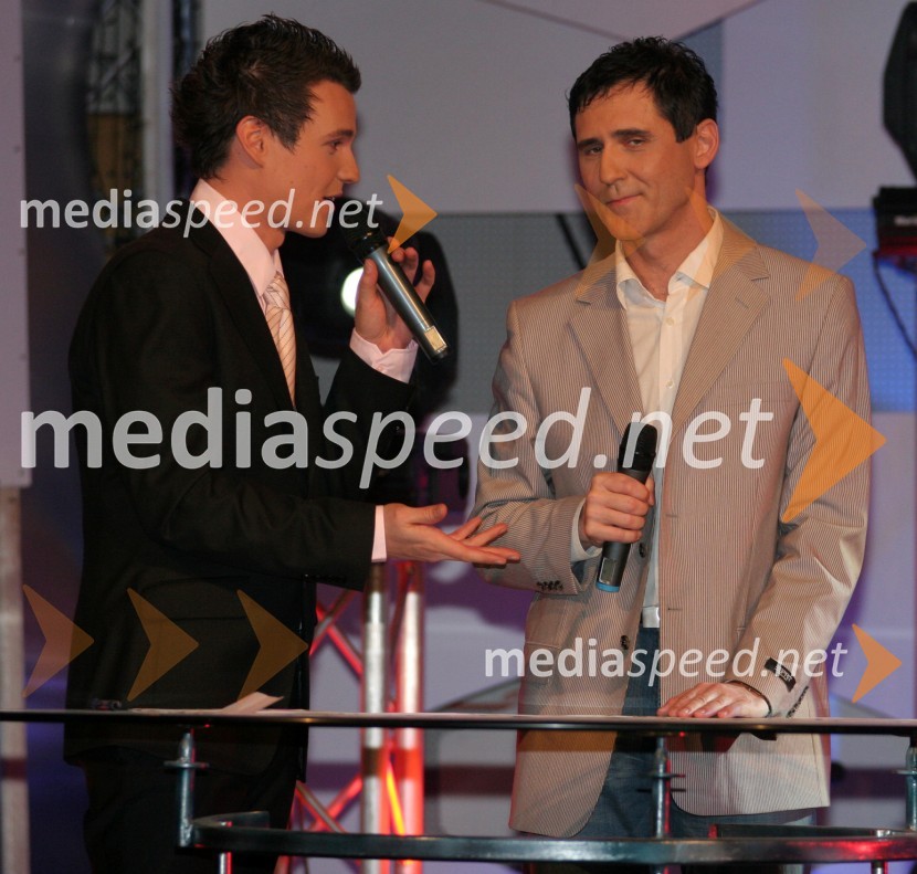 Andrej Mernik, voditelj oddaje in Stojan AuerPeta noč, snemanje oddaje televizije Net TV Mariborr