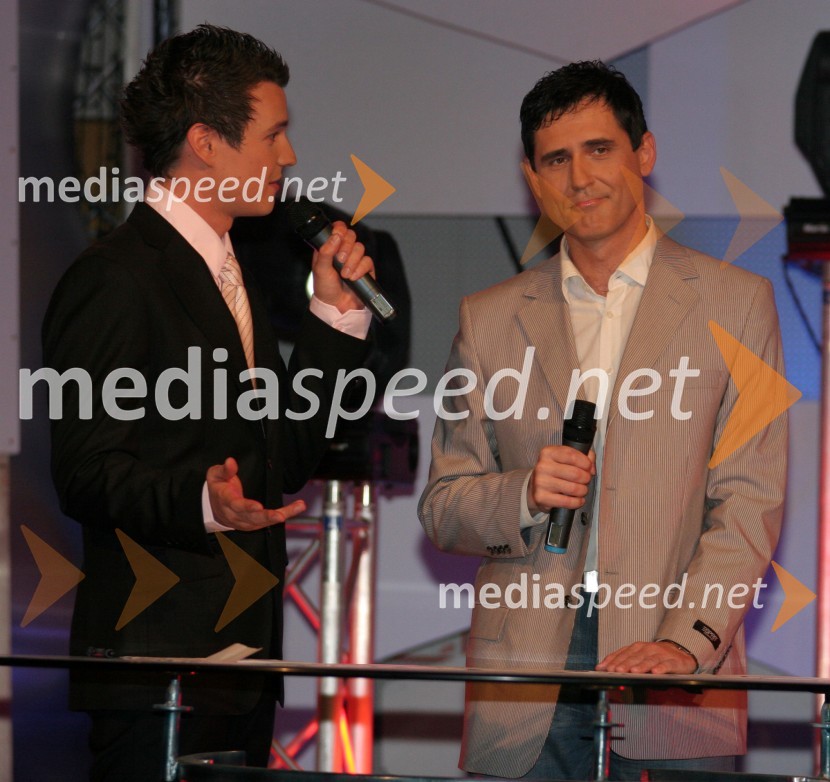 Andrej Mernik, voditelj oddaje in Stojan AuerPeta noč, snemanje oddaje televizije Net TV Mariborr