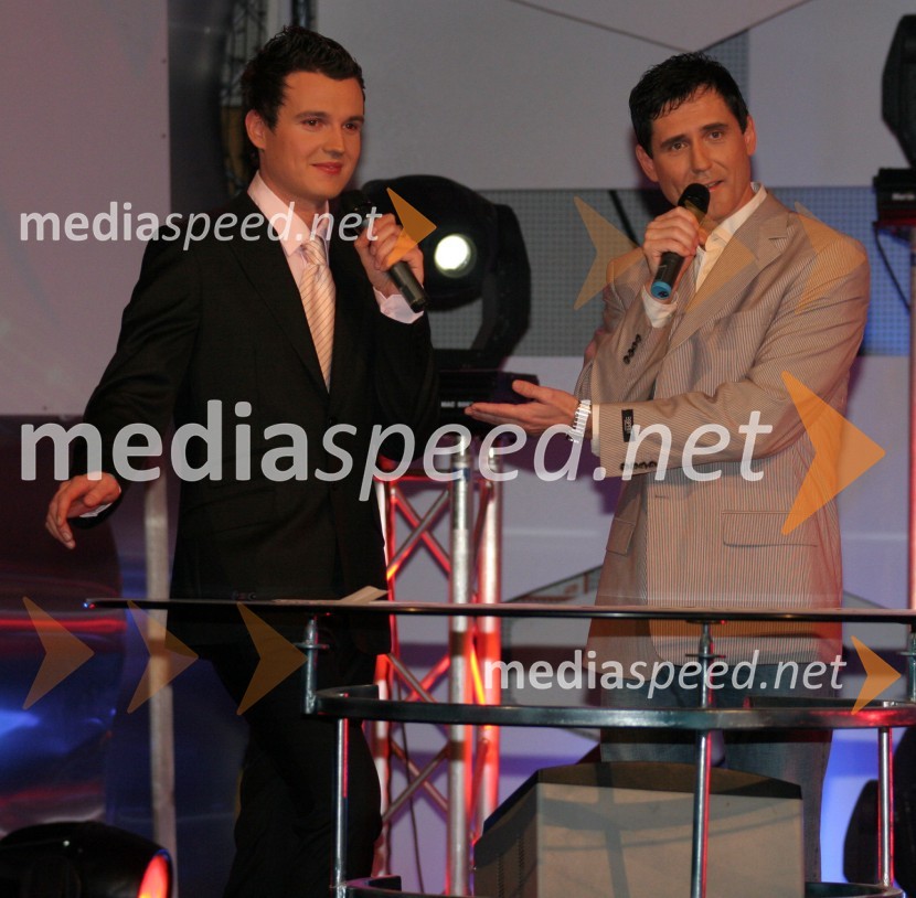 Andrej Mernik, voditelj oddaje in Stojan AuerPeta noč, snemanje oddaje televizije Net TV Mariborr