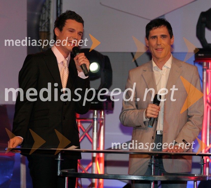 Andrej Mernik, voditelj oddaje in Stojan AuerPeta noč, snemanje oddaje televizije Net TV Mariborr