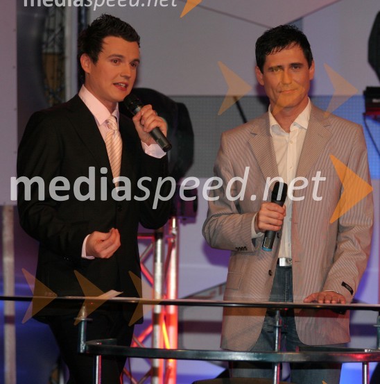 Andrej Mernik, voditelj oddaje in Stojan AuerPeta noč, snemanje oddaje televizije Net TV Mariborr