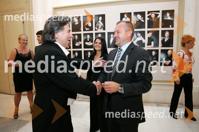 Miro Solman, operni pevec, Tanja Kangler, soproga Franca Kanglerja in Franc Kangler, župan Maribora90 let Slovenskega narodnega gledališča Maribor